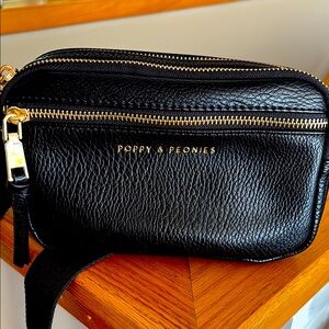 Poppy & Peonies Black Crossbody Bag